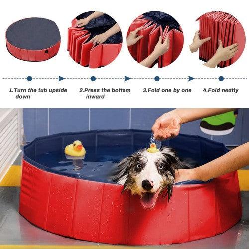 160 x 30 cm Portable Dog Kiddie Swimming Pool , PVC Foldable Non-Slip Bathtub for Small to Large Dogs Pets (Red) - Toytexx 160 x 30 cm Portable Dog Kiddie Swimming Pool , PVC Foldable Non-Slip Bathtub for Small to Large Dogs Pets (Red) - Toytexx